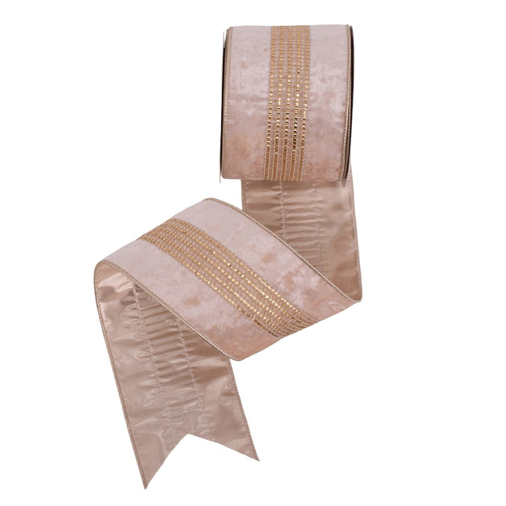 10cm champagne diamonte deluxe velvet ribbon with wire edge 10m