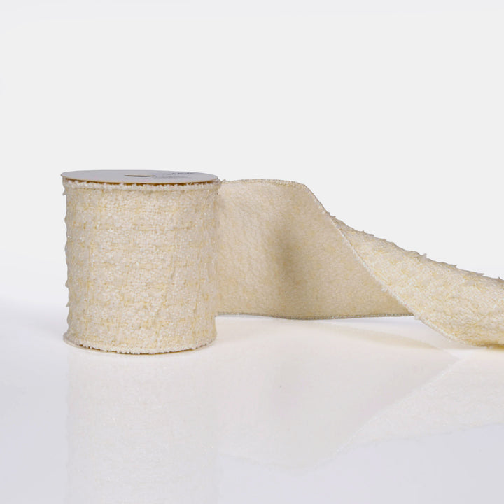 Ivory Tweed Deluxe Wired Ribbon - 10cm x 10m