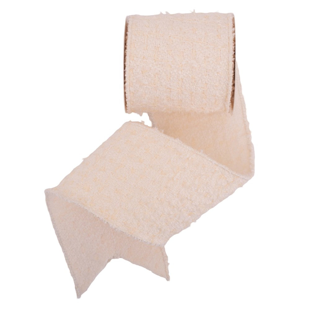 10cm Ivory Tweed Deluxe Ribbon with Wire Edge - 10m