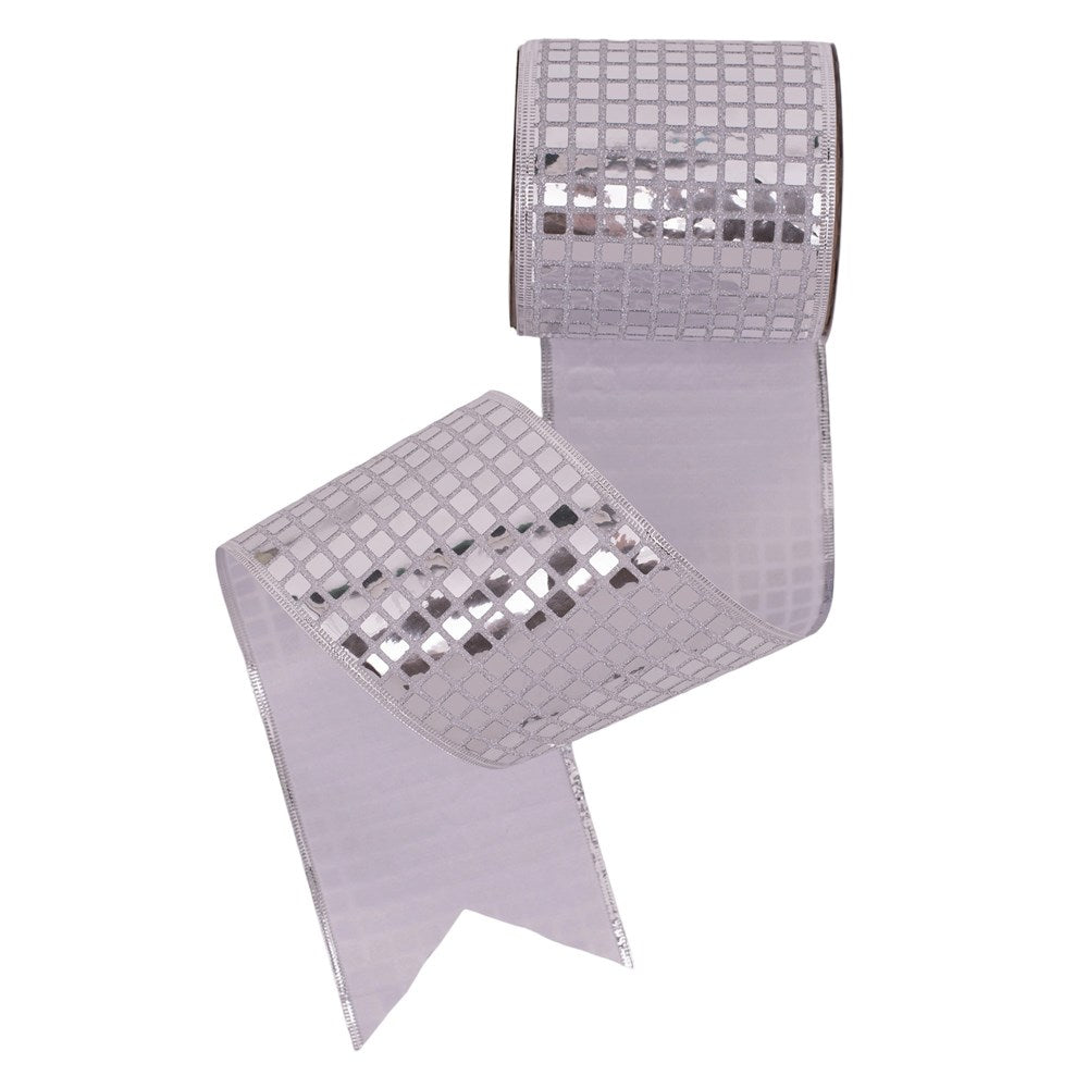 10cm Mirror Ball Deluxe Ribbon with Wire Edge - 10m