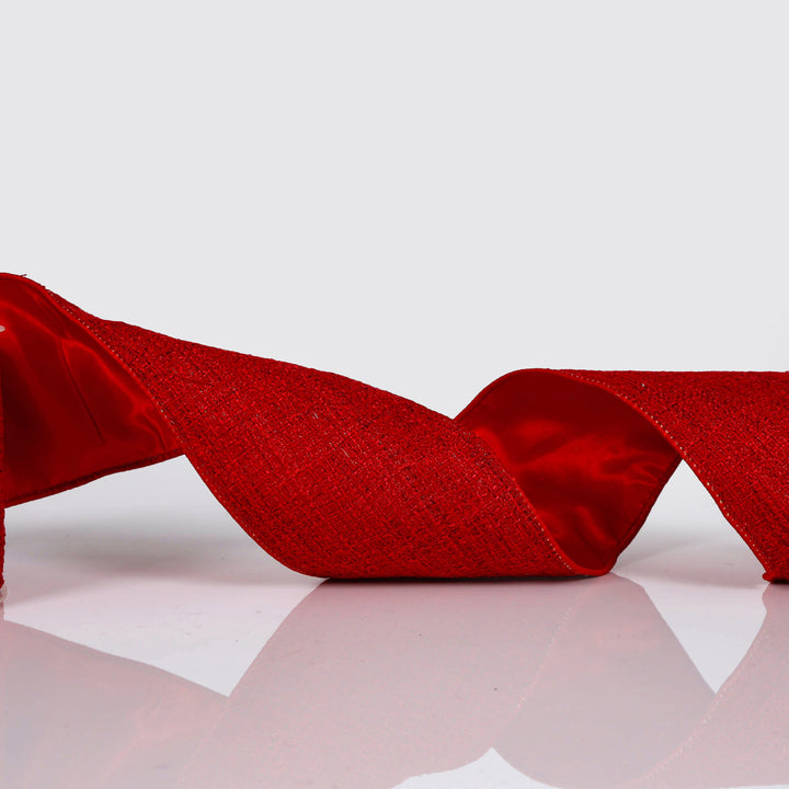 Red Tweed Ribbon with Wired Edge - 10cm x 10m