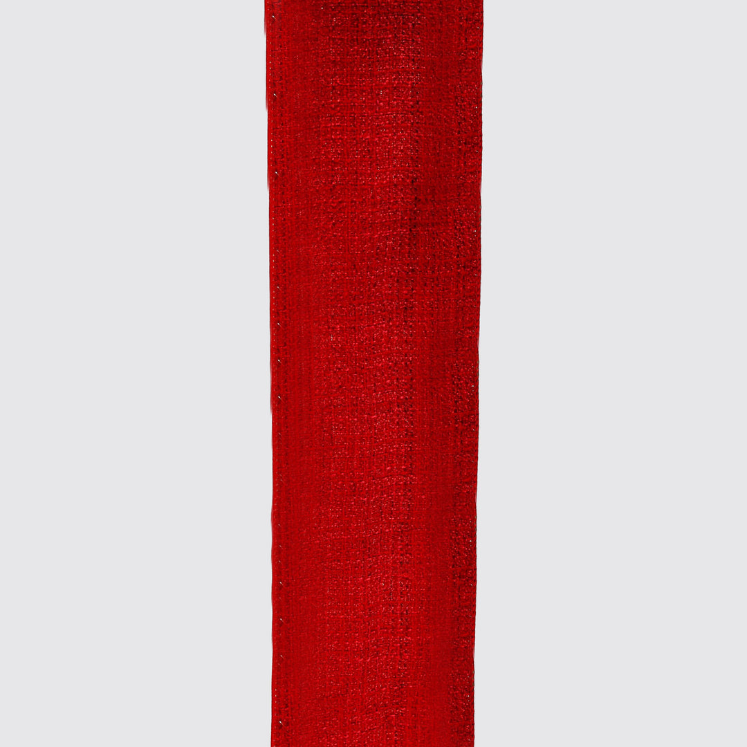 Red Tweed Ribbon with Wired Edge - 10cm x 10m