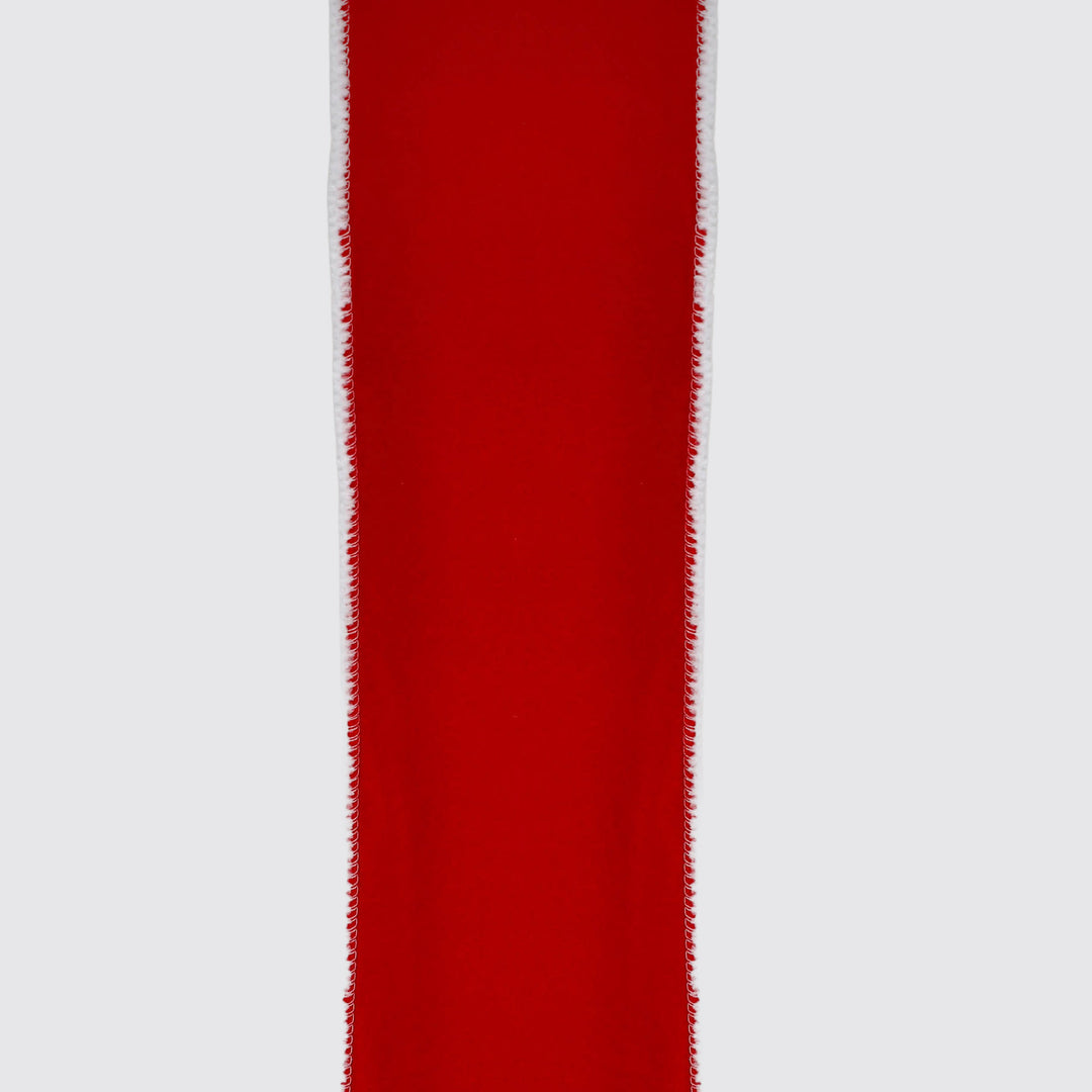 Red Velvet White Edge Wired Ribbon -10cm x 10m