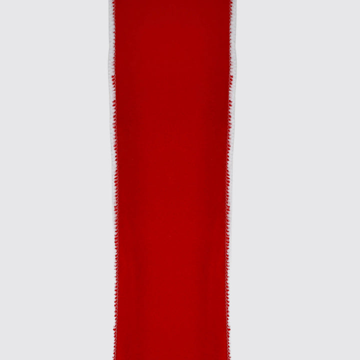 Red Velvet White Edge Wired Ribbon -10cm x 10m