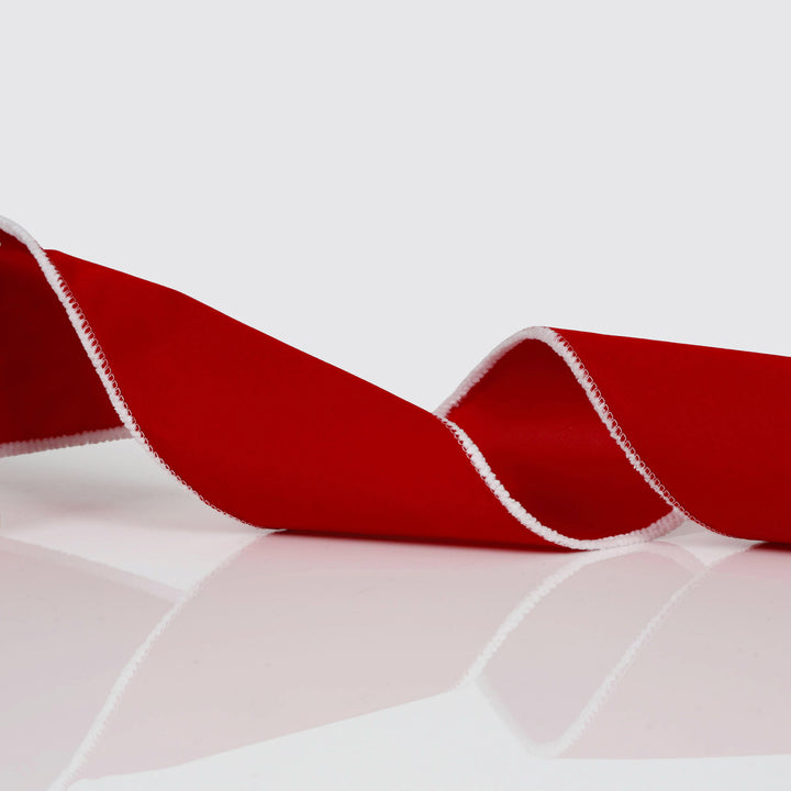 Red Velvet White Edge Wired Ribbon -10cm x 10m