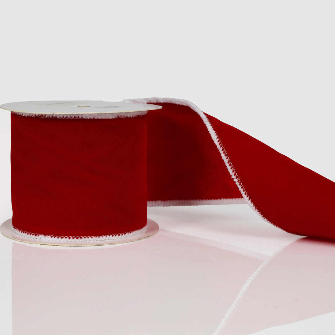 Red Velvet White Edge Wired Ribbon -10cm x 10m