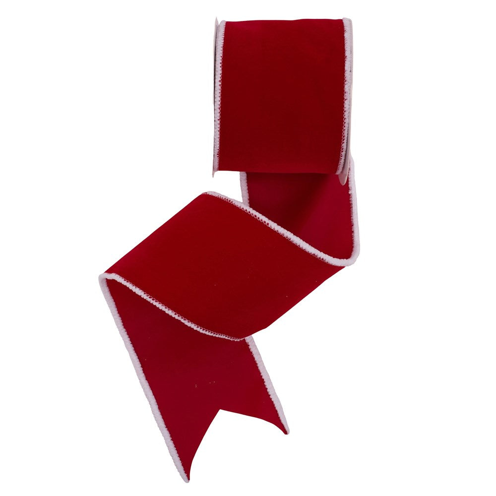10cm Red Velvet Ribbon with White Wire Edge -10m