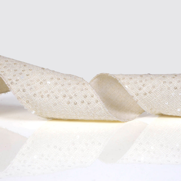 Woven Ivory and Sequin Highlights Deluxe Wired Ribbon - 10cm x 10m