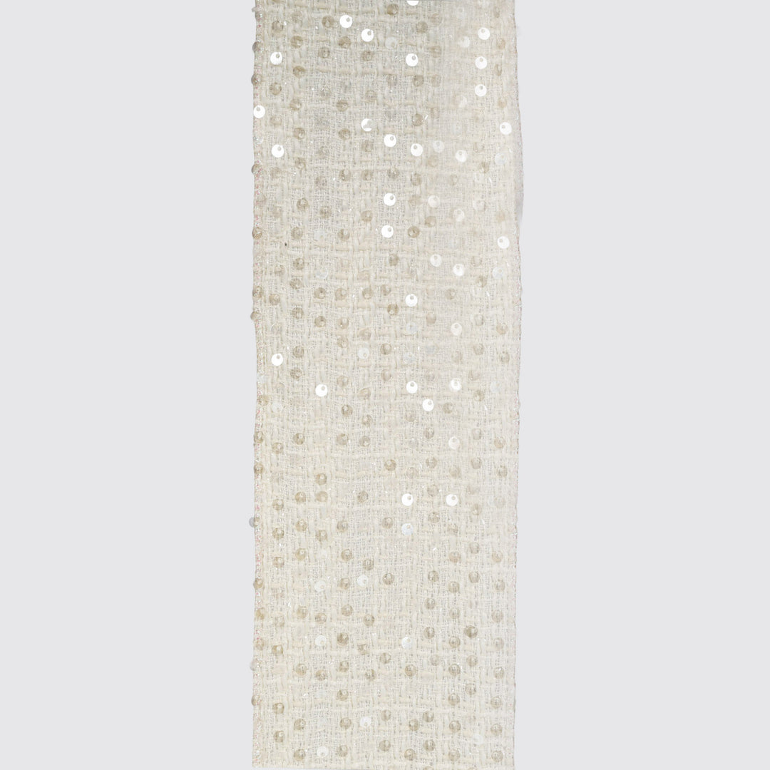 Woven Ivory and Sequin Highlights Deluxe Wired Ribbon - 10cm x 10m