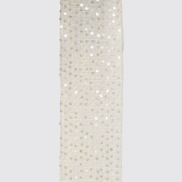 Woven Ivory and Sequin Highlights Deluxe Wired Ribbon - 10cm x 10m