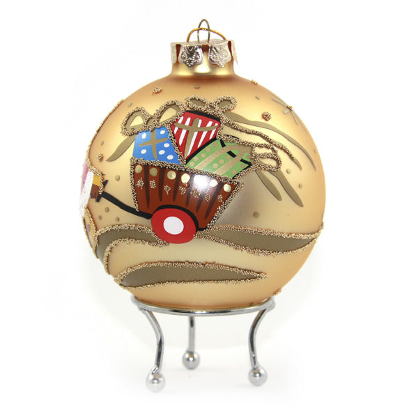 Gold Christmas Bear with Cart Bauble back detail