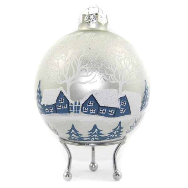 White Winter Church Christmas Bauble back detail