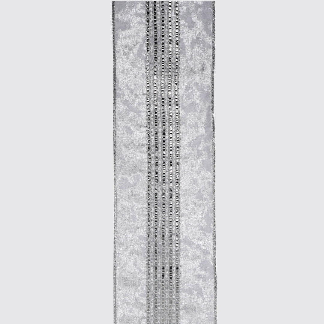 White Diamonte Deluxe Velvet Wired Ribbon - 10cm x 10m