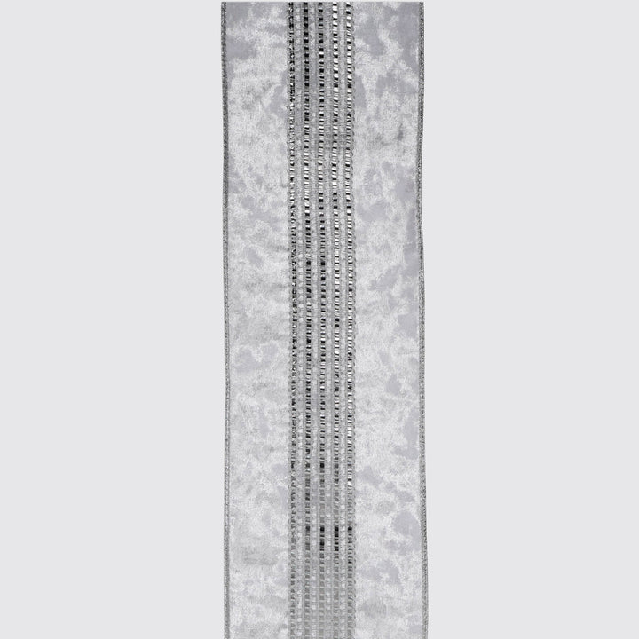 White Diamonte Deluxe Velvet Wired Ribbon - 10cm x 10m