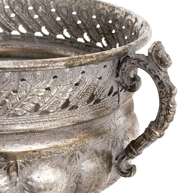 Baroque Metal Urn w Handle Pewter Silver 37.5cmx27cm(H)