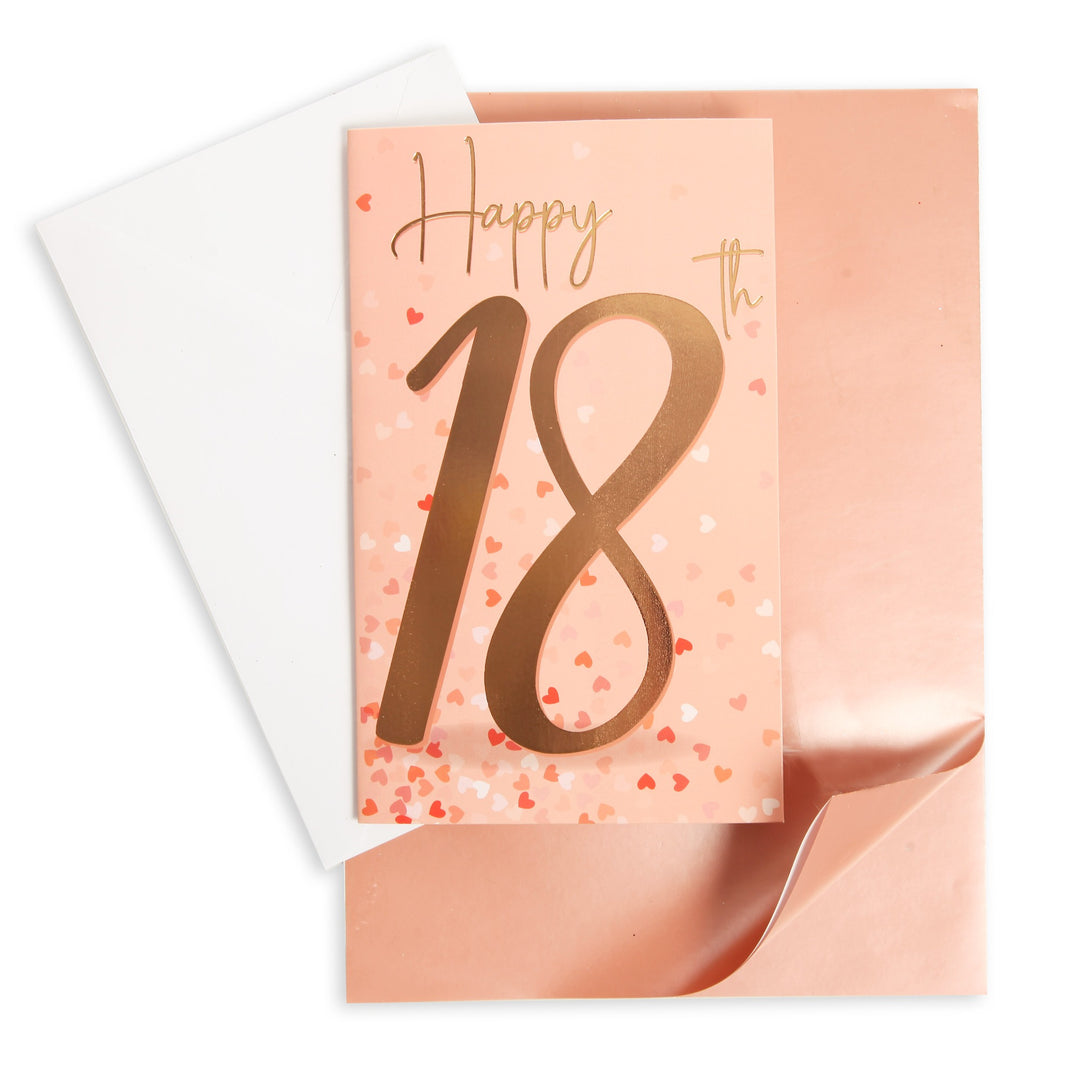 18th Birthday Card and Wrap Rose Gold Hearts