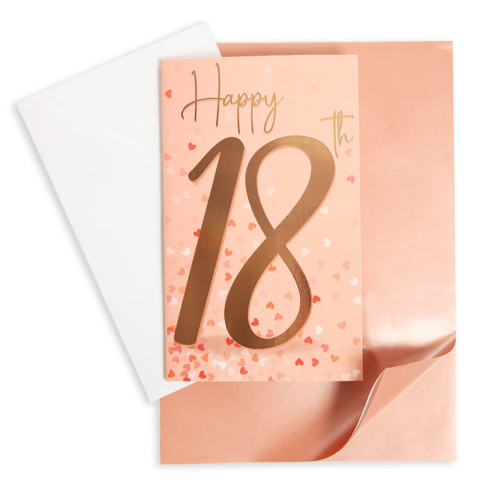 18th Birthday Card and Wrap Rose Gold Hearts