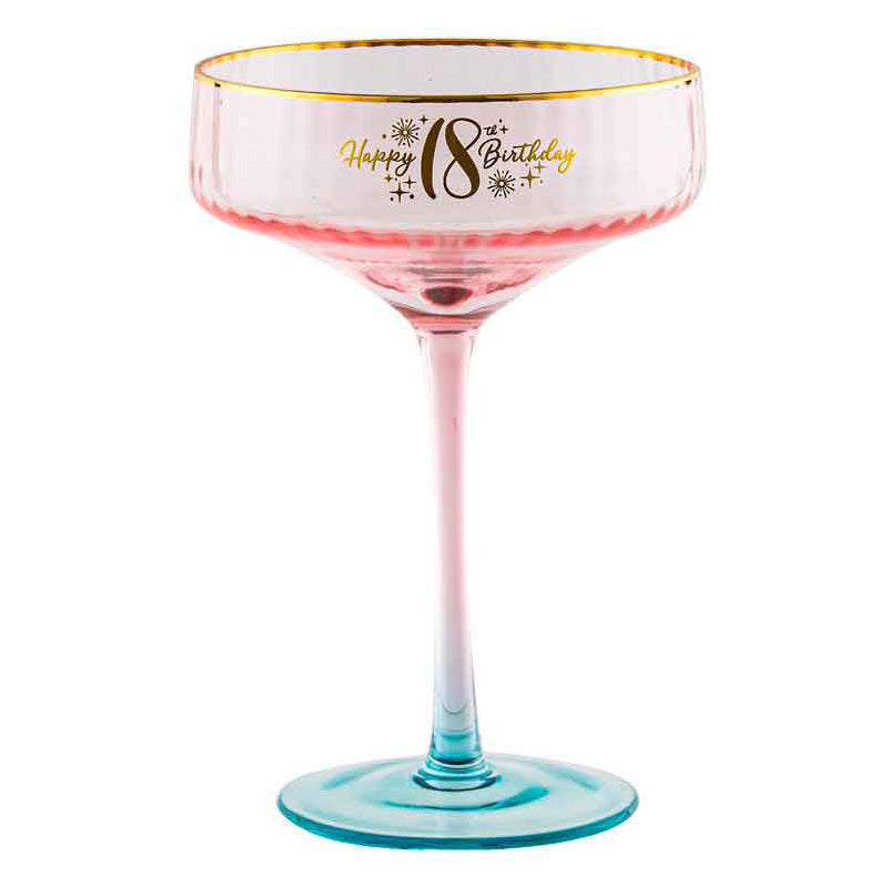 18th Pink and Gold Fluted Coupe Glass