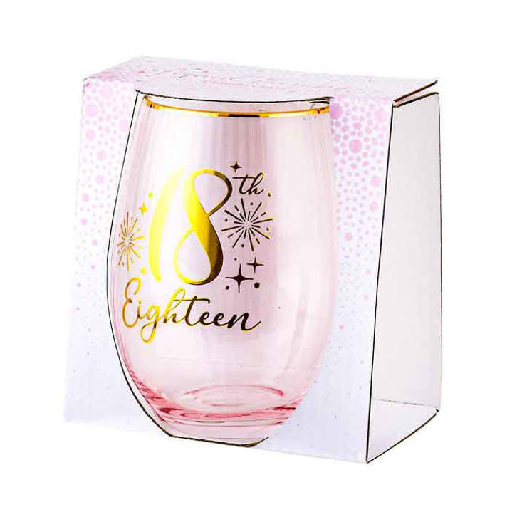 18th Pink and Gold Fluted Stemless Wine Glass
