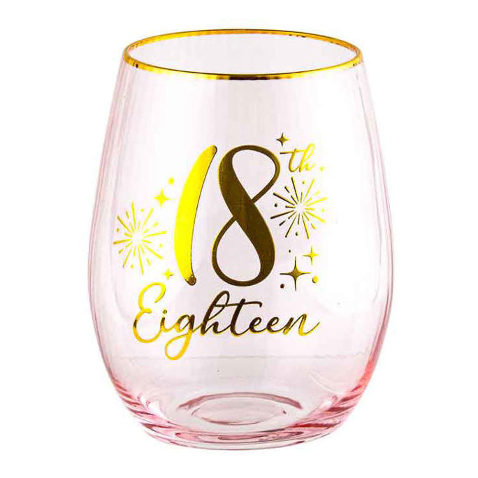 18th Pink and Gold Fluted Stemless Wine Glass