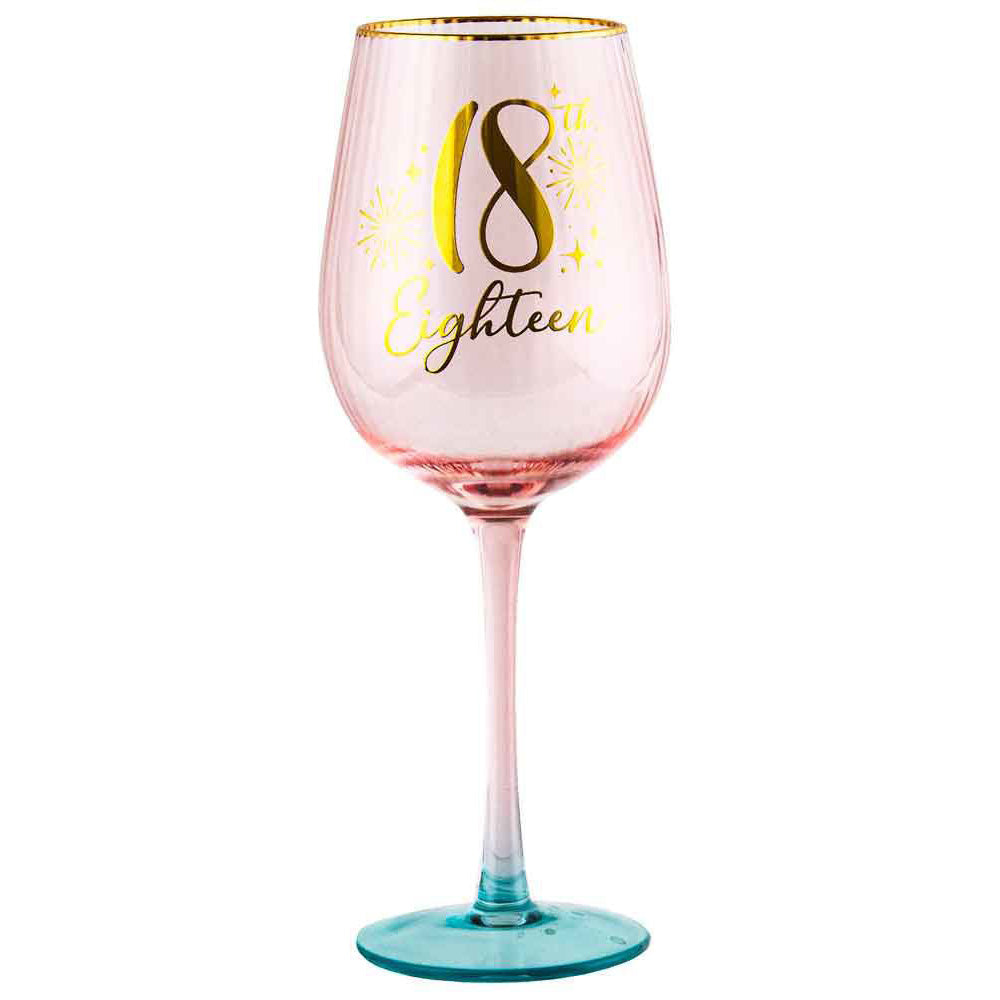 18th Pink and Gold Fluted Wine Glass