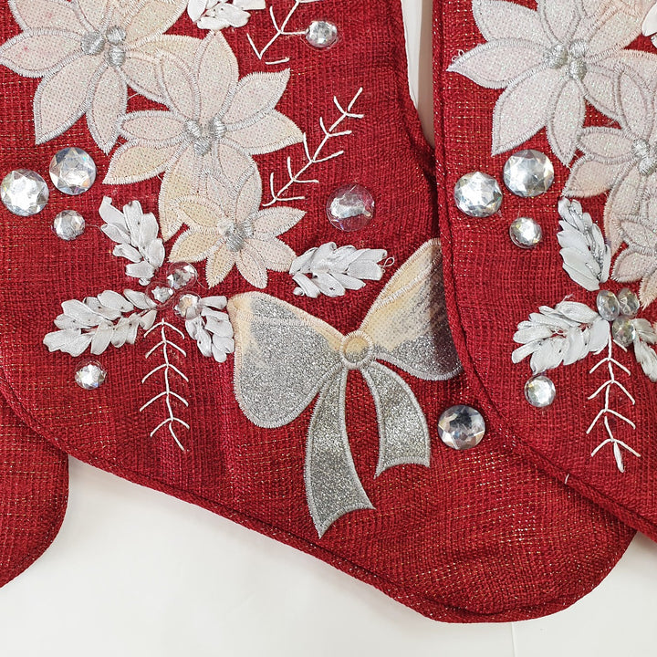 Set of 4 Red Poinsettia Stocking - Second
