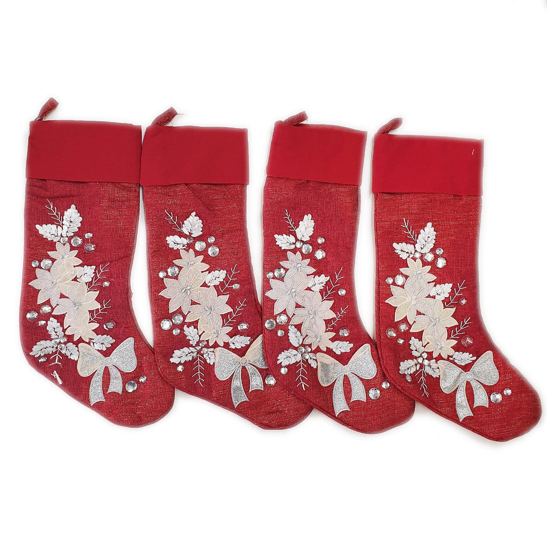Set of 4 Red Poinsettia Stocking - Second