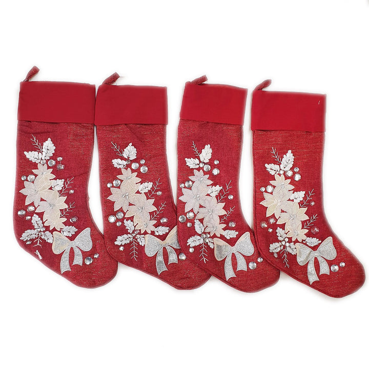 Set of 4 Red Poinsettia Stocking - Second