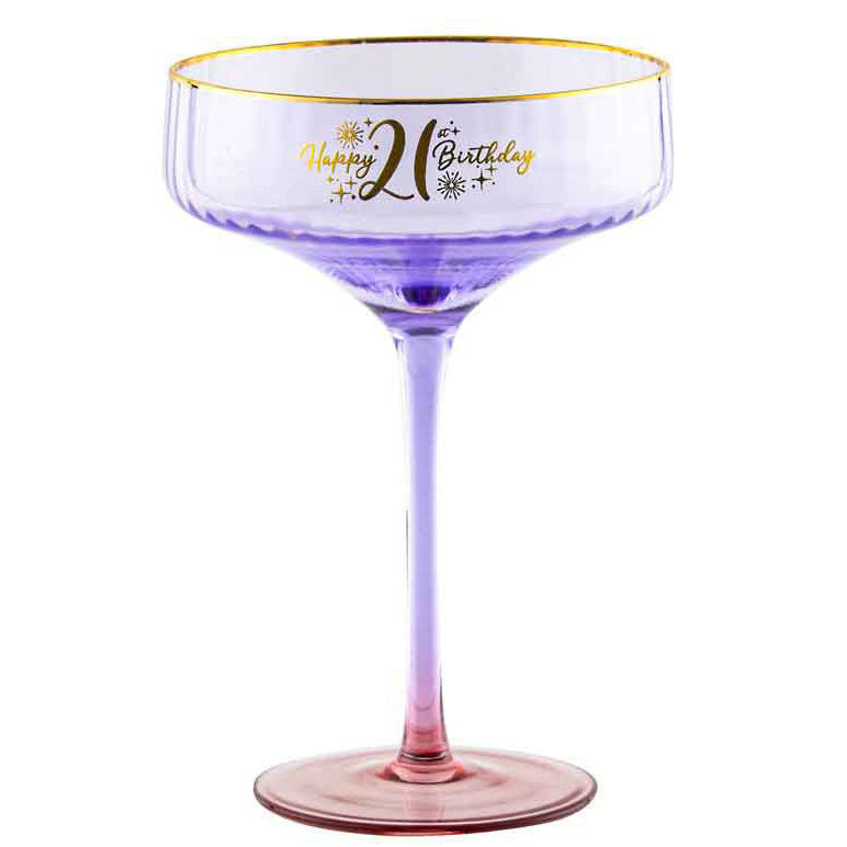 21st Purple and Gold Fluted Coupe Glass