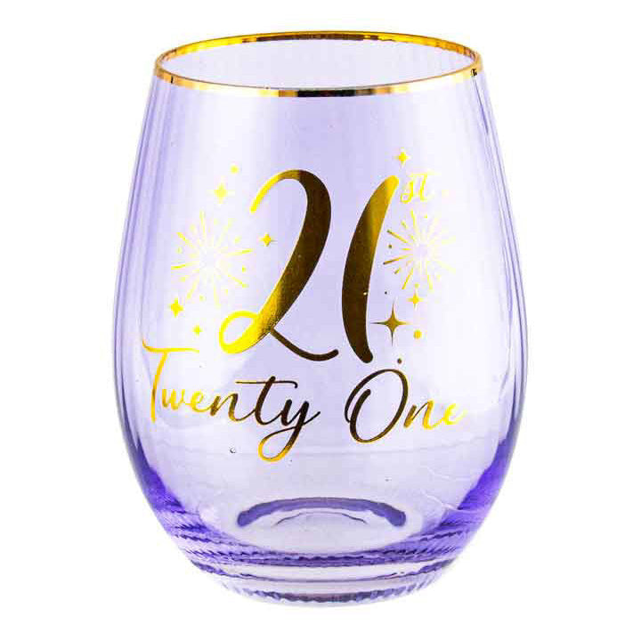 21st Purple and Gold Fluted Stemless Wine Glass