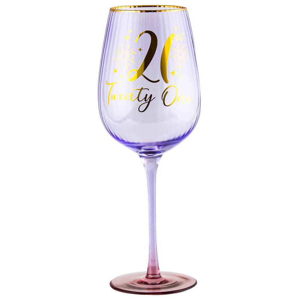 21st Purple and Gold Fluted Wine Glass