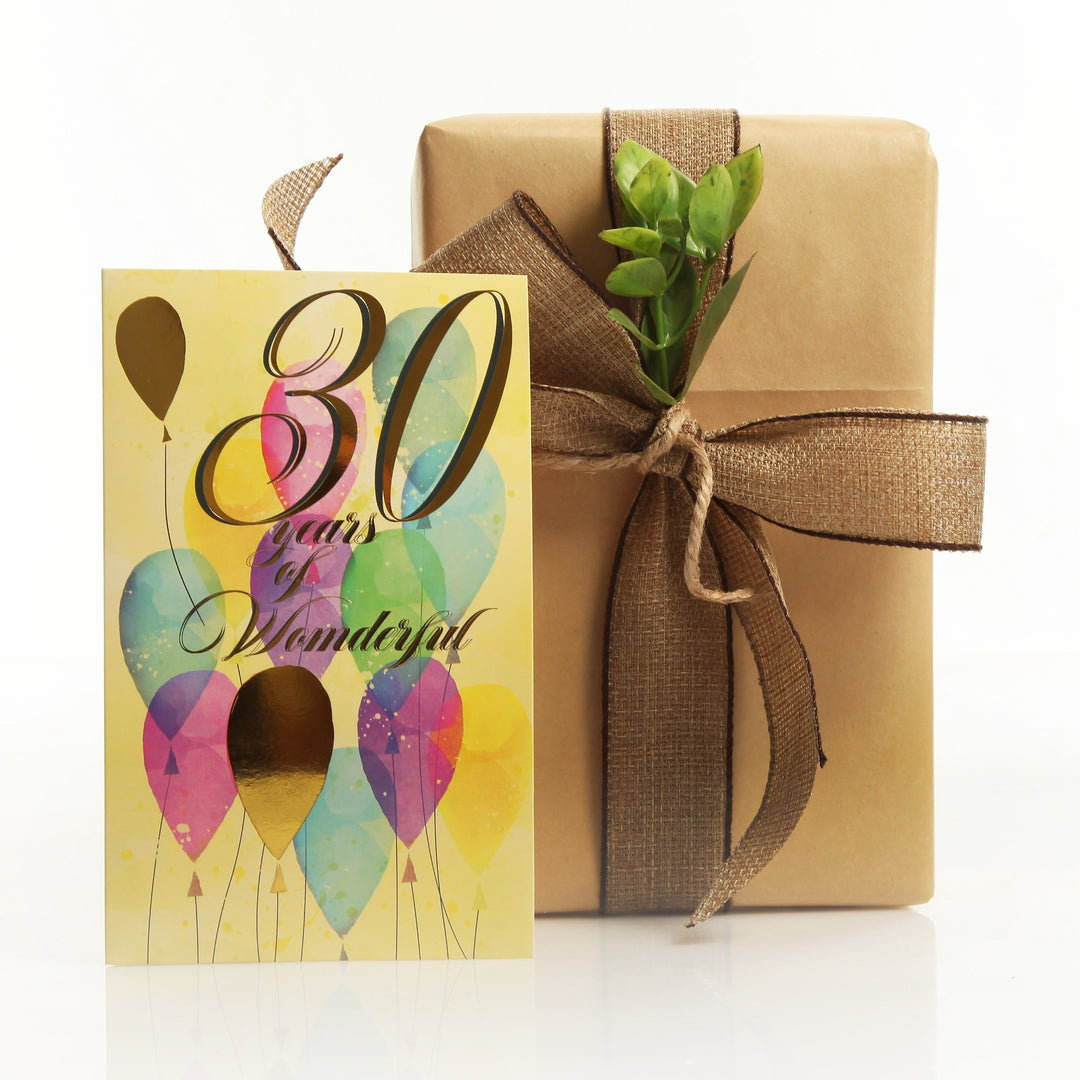 30th Birthday Card and Kraft Wrap Balloons