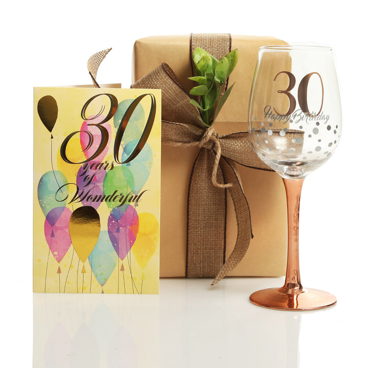 30th Birthday Card and Kraft Wrap Balloons