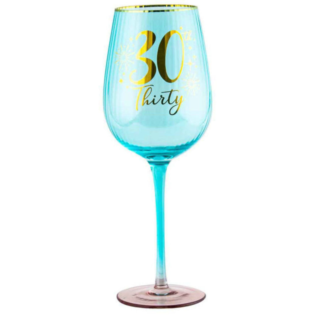 30th Blue and Pink Fluted Wine Glass