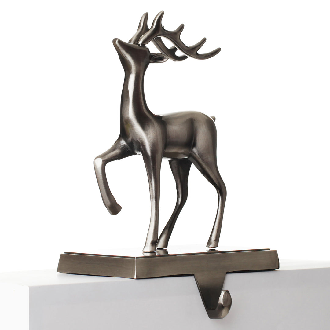 Antique Silver 3D Reindeer Stocking Hanger