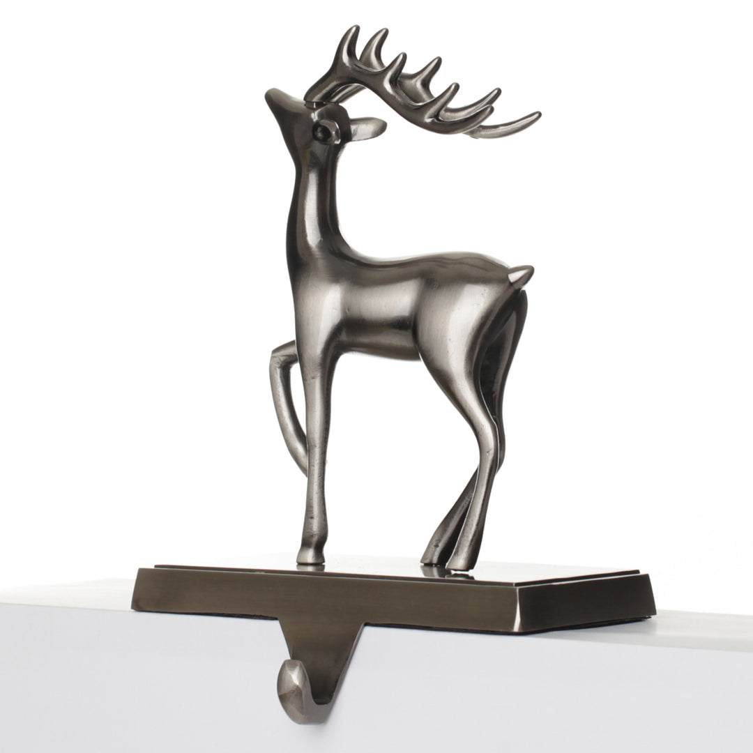 Antique Silver 3D Reindeer Stocking Hanger