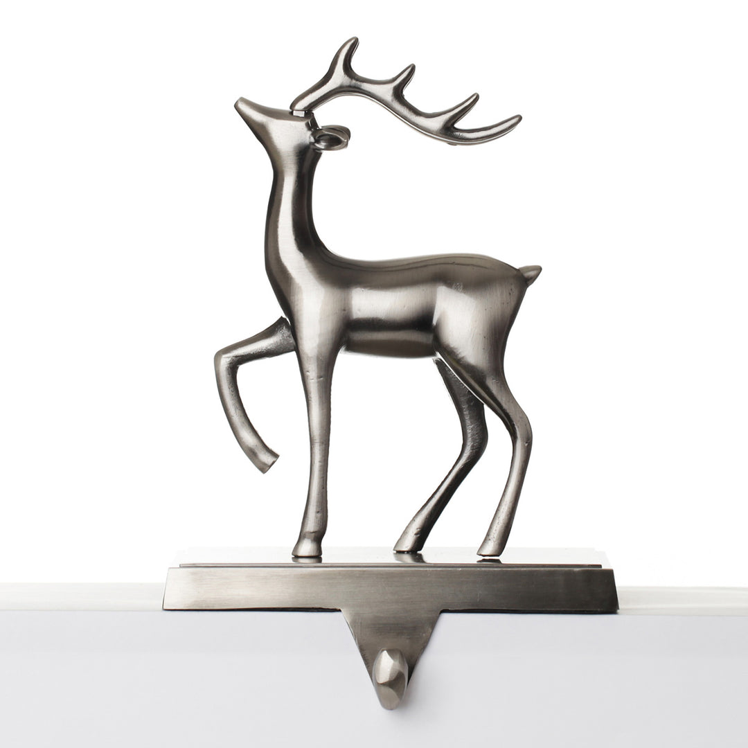Antique Silver 3D Reindeer Stocking Hanger