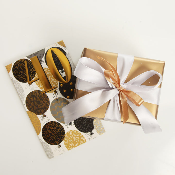 40th Birthday Card and Wrap Gold Balloons