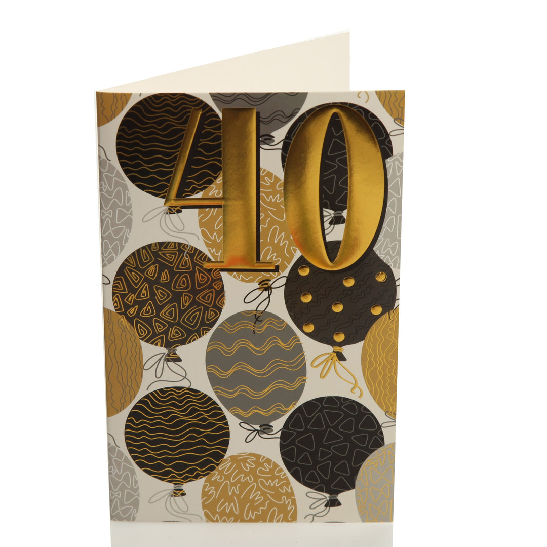 40th Birthday Card and Wrap Gold Balloons