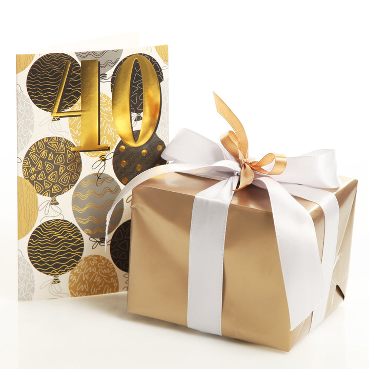 40th Birthday Card and Wrap Gold Balloons