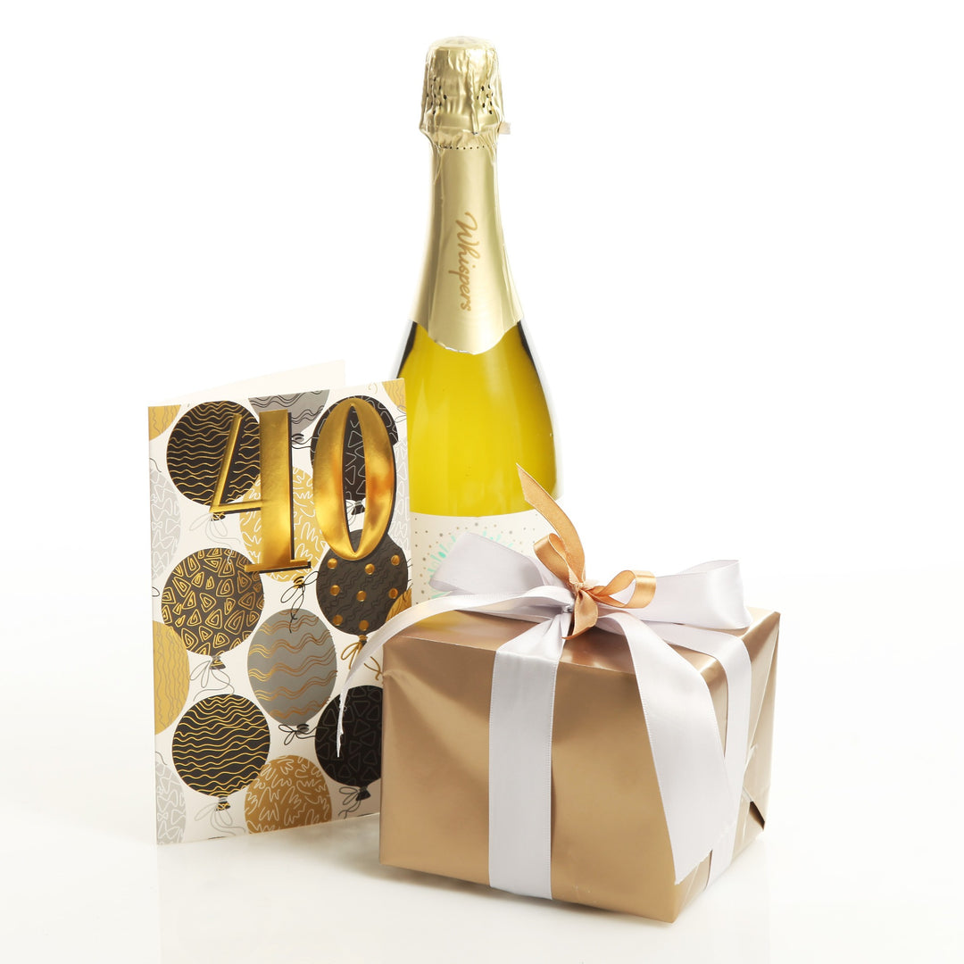 40th Birthday Card and Wrap Gold Balloons
