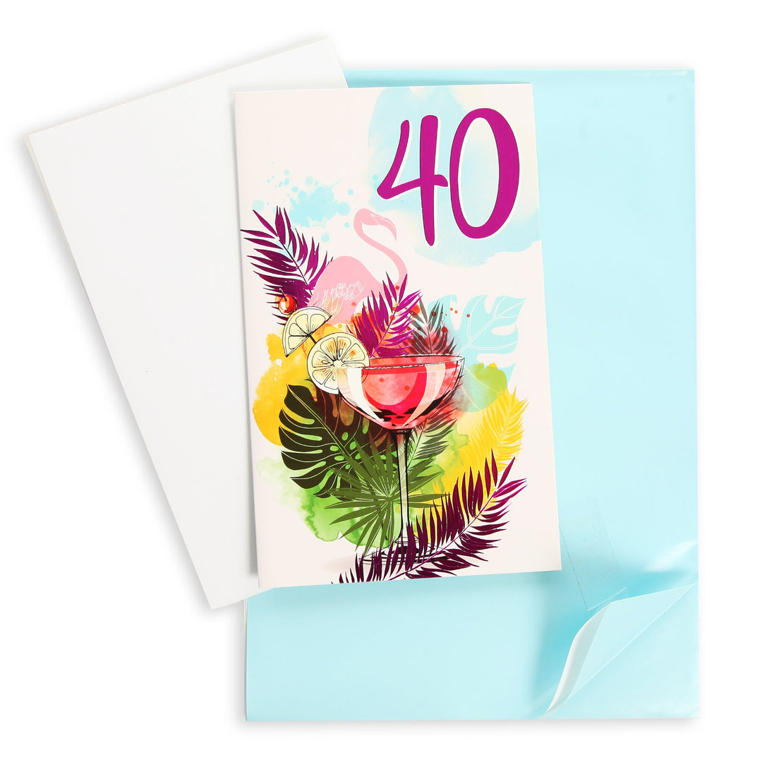 40th Birthday Card and Wrap Tropical Blue
