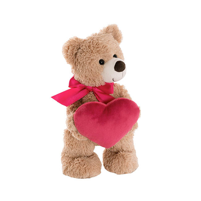 Standing Teddy with Heart - Brown 37cm