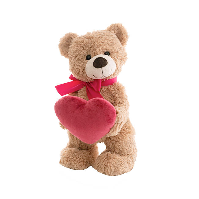 Standing Teddy with Heart - Brown 37cm