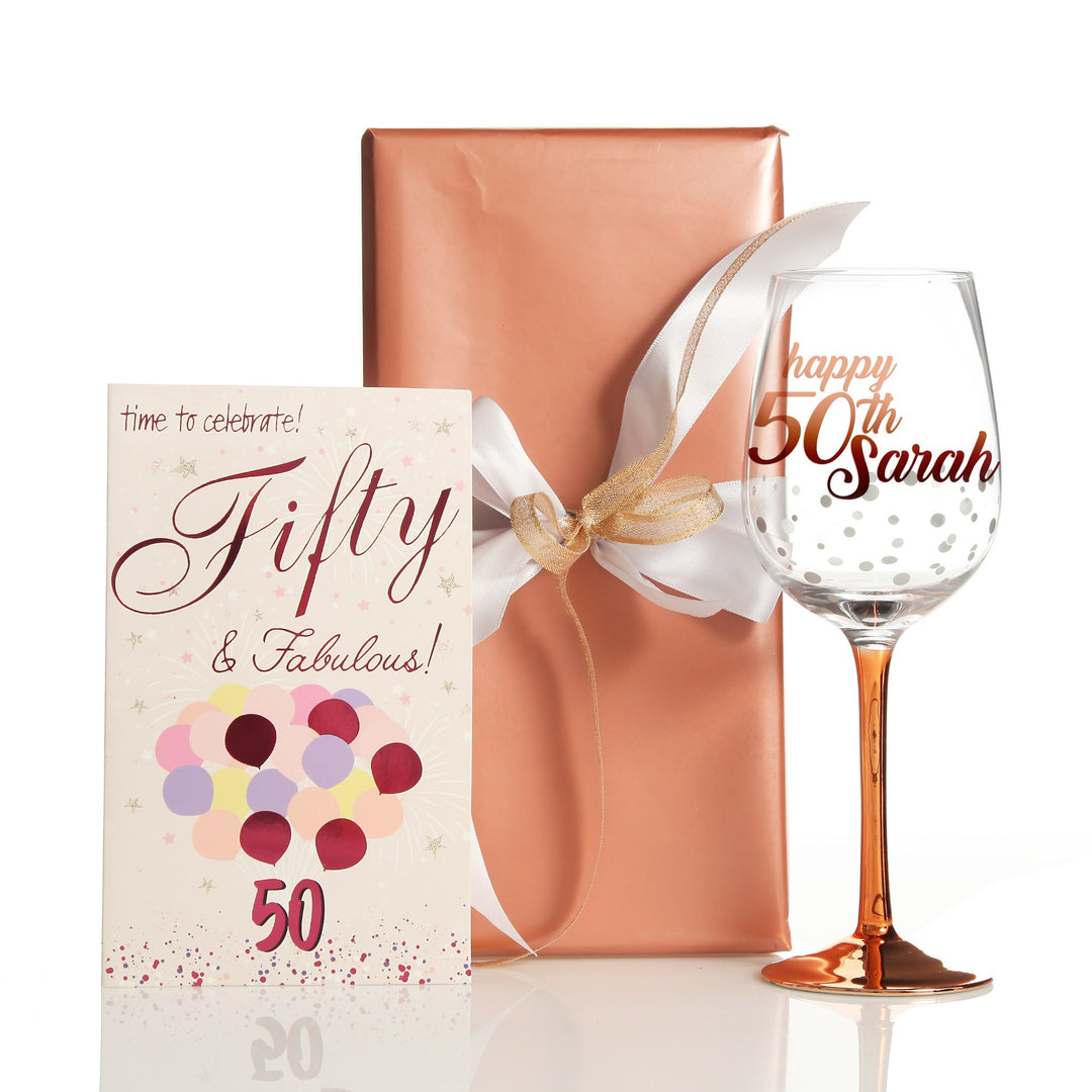 50th Birthday Card and Wrap Fabulous Rose Gold
