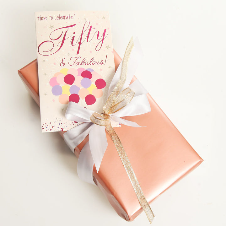 50th Birthday Card and Wrap Fabulous Rose Gold