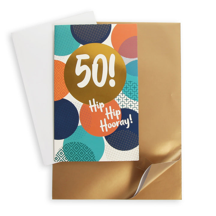 50th Birthday Card and Wrap Gold Circles