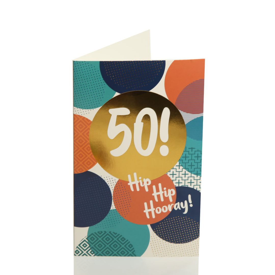50th Birthday Card and Wrap Gold Circles