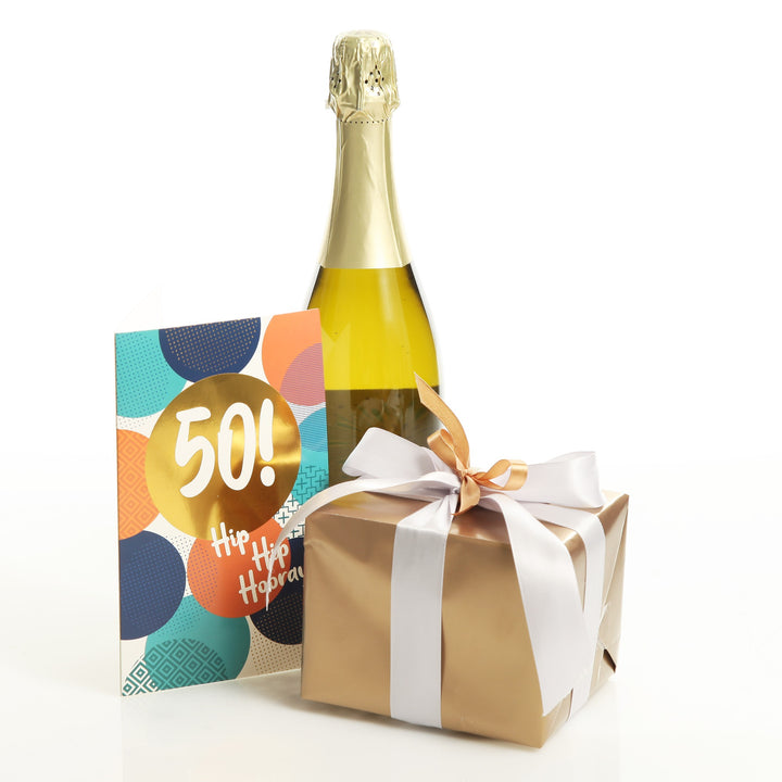 50th Birthday Card and Wrap Gold Circles
