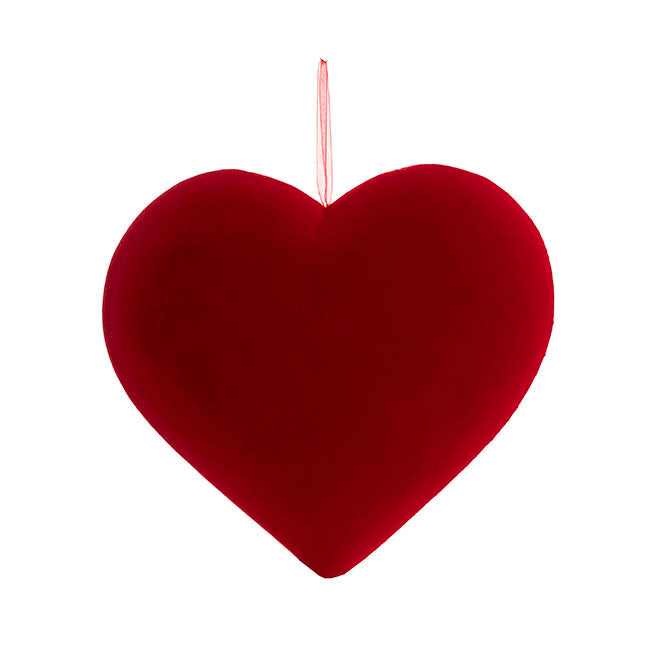 Hanging Love Heart - Dark Red Flocked 30cm 